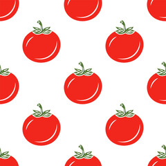 Vector Seamless Pattern with Whole Red Tomato on White Background. Fresh Tomato Print for Textile, Paper