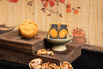 Mid-Autumn Festival special traditional food handmade mooncake studio shot close-up