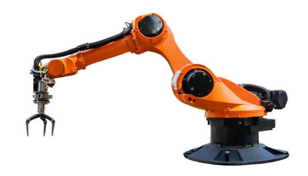 Robotic arm manufacturing industry on transparency background PNG
