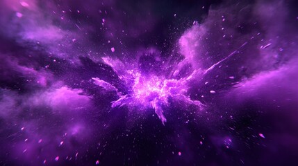 Naklejka premium A vibrant cosmic scene showcasing purple nebulae and star formations in deep space.