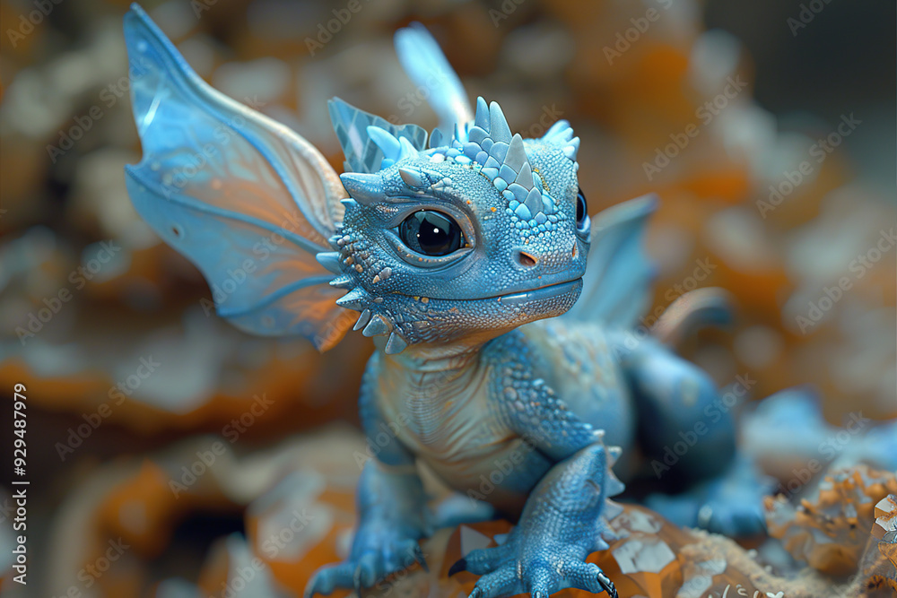 Wall mural a small blue dragon with large wings