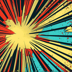 Fototapeta premium yellow red and blue rays, explosion, bomb blast, gradient as background for comic book or vintage picture, generative AI