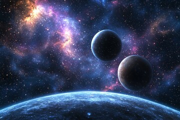 Space cosmic illustration with planets scene created with Generative AI