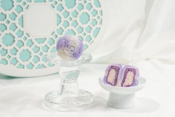 Close-up of snowy mooncakes during the traditional Mid-Autumn Festival