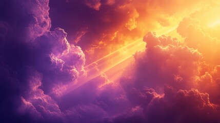 Fototapeta premium A vibrant depiction of clouds illuminated by warm light, creating a surreal atmosphere.