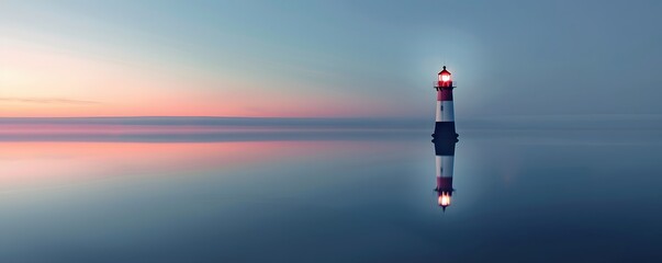 A Lighthouse Stands Alone in a Calm Sea at Sunset