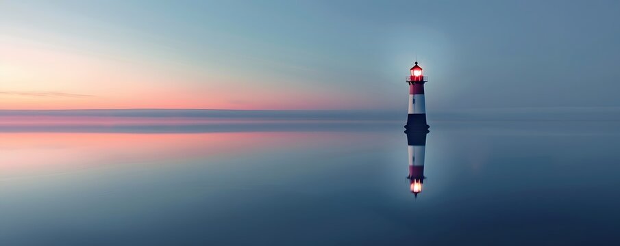 A Lighthouse Stands Alone in a Calm Sea at Sunset