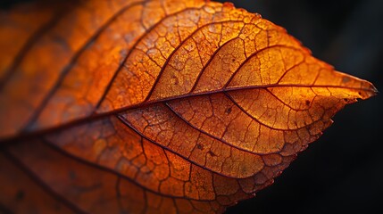 Close-up of an Autumn Leaf with Intricate Veins