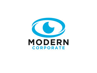 Abstract Eye Logo. Blue Circular included Eyeball inside isolated on White Background. Usable for Business and Technology Logos.