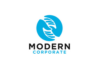 Handshake Logo. Two Hands Make a Deal in Blue Circle Shape isolated on White Background. Usable for Business and Cooperation Logos.