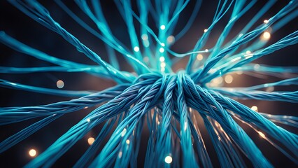 A close up of a blue wire with a lot of strands