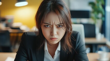 Fototapeta premium Angry Korean business woman in office