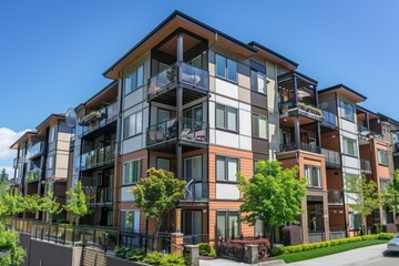 Multifamily residential complex with exterior views of balcony rails