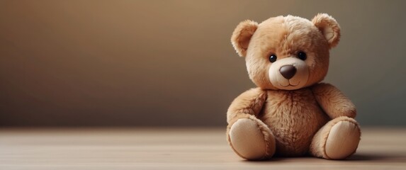 A Plush Brown Teddy Bear Sitting on a Wooden Floor