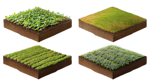 Set of 3d piece of land with soybean plantation on transparency background PNG