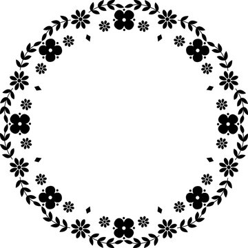 recommend clip art: Black silhouette cute floral elements round borded