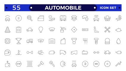 Automobile outline icon set. Shipping And Courier icon. Containing order tracking, delivery home, warehouse, truck, scooter, courier Sea Air, Date, Return Search Parcel and cargo icons.

