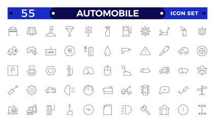Automobile outline icon set. Shipping And Courier icon. Containing order tracking, delivery home, warehouse, truck, scooter, courier Sea Air, Date, Return Search Parcel and cargo icons.
