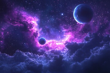 Space cosmic illustration with planets scene created with Generative AI
