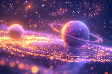 Space cosmic illustration with planets scene created with Generative AI