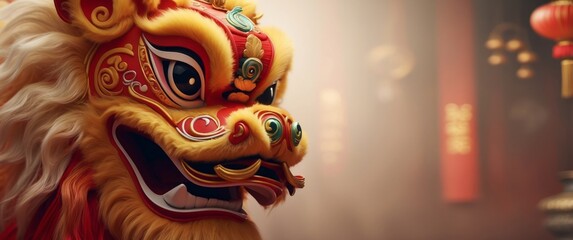 Naklejka premium Close-up of a Traditional Chinese Lion Dance Costume
