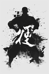 A man stands in a defensive posture, dressed in traditional martial arts attire