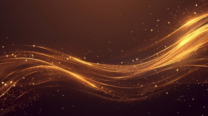 Obraz premium Luminous gold wavy line light with golden wave lights and sparkling particles