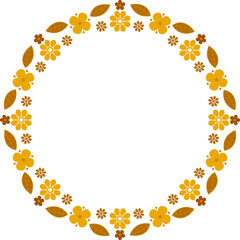 Flower blossom round golden frame. Cute greeting card border