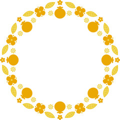 Flowers and pomegranates round golden frame