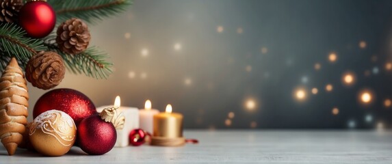 Christmas Decorations with Candles and Pine Branches