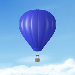 Fototapeta premium Vector Travel Banner with 3d Realistic Hot Air Balloon Icon on a Blue Sky Background. Design Template, Summer Vacation, Travelling, Tourism and Journey Concept