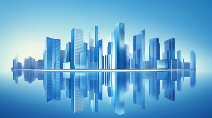 Modern skyscrapers of a smart city with a futuristic financial district, featuring a graphic perspective of buildings and reflections. Ideal for corporate and business brochure templates  