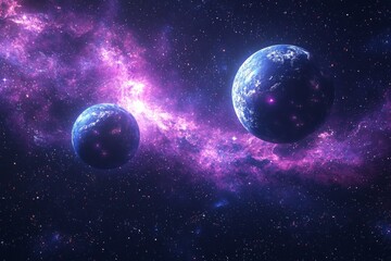 Obraz premium Space cosmic illustration with planets scene created with Generative AI