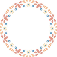 Scandinavian floral folk motifs round frame border