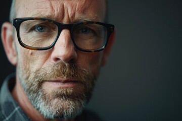 A close-up view of a man's face with glasses