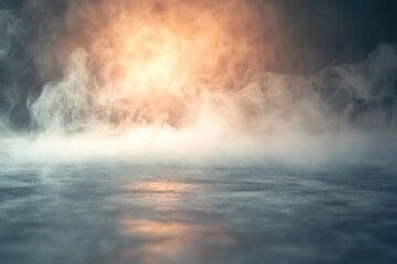 Fototapeta premium Smoke On Cement Floor With Defocused Fog In Halloween Abstract Background , ai