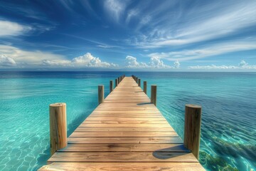 Obraz premium A wooden pier stretches out into the ocean