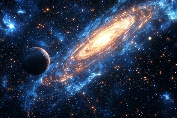 Obraz premium Space cosmic illustration with planets scene created with Generative AI