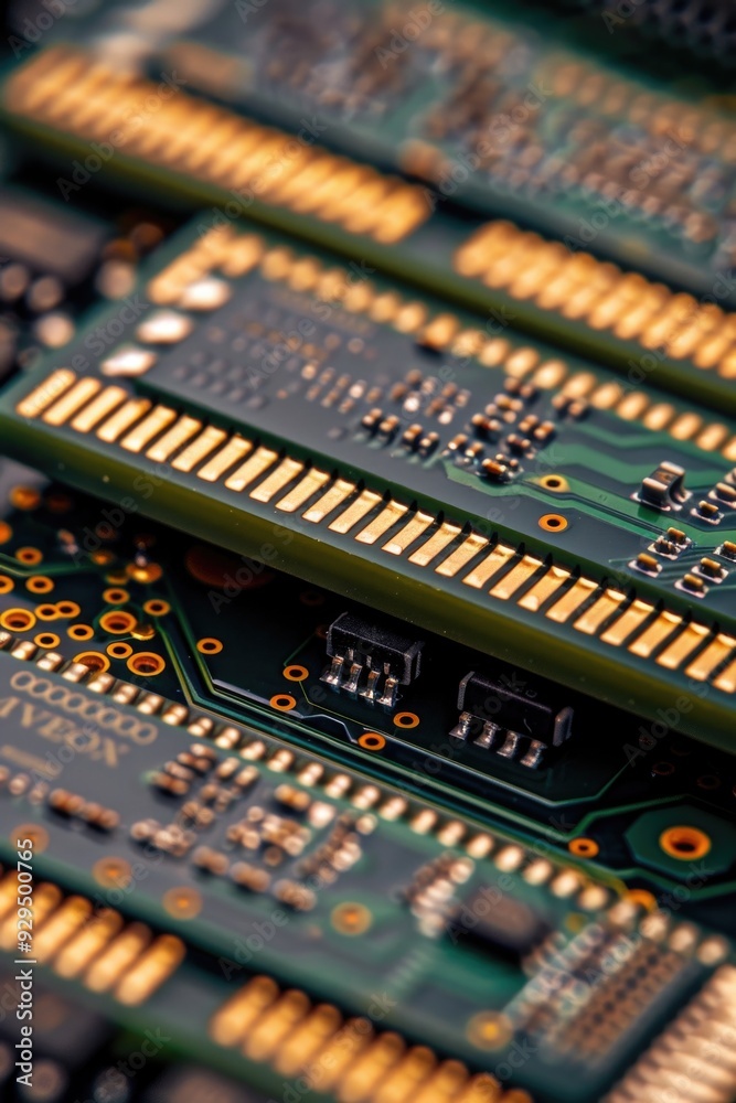 Aufkleber A detailed view of a computer motherboard with various components and circuits