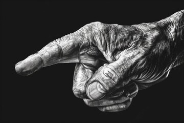 A detailed illustration of a person's hand in monochrome tones, great for illustrations, design concepts or editorial use