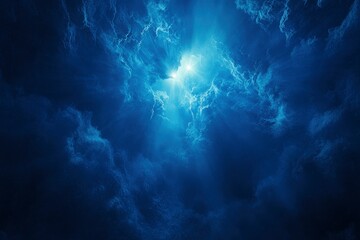 Underwater Sea - Deep Water Abyss With Blue Sun light , ai