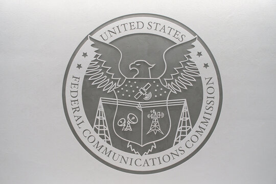Federal Communications Commission FCC Logo on the building wall