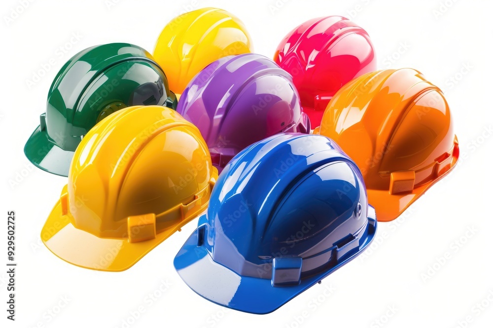 Poster group of hard-hatted workers stacked on top of each other, construction setting