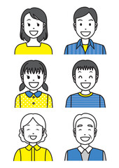 笑顔の老若男女-青と黄色