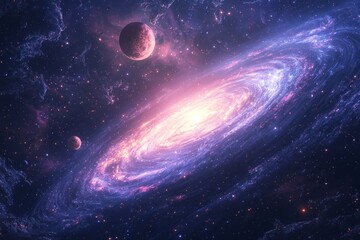 Obraz premium Space cosmic illustration with planets scene created with Generative AI