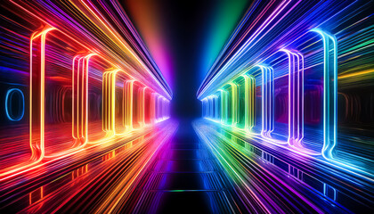 light passage, neon, future, electric space, cyber, warp, movement, time, luminous, shining, glowing, fantastic, illustration, design