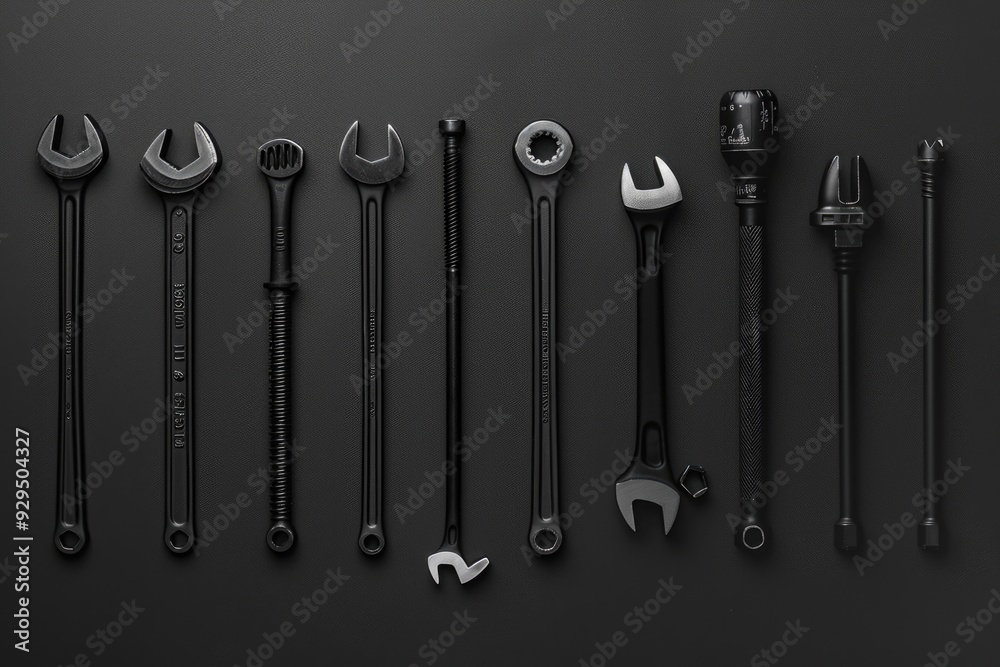 Aufkleber a collection of wrenches arranged neatly on a dark background, ideal for use in industrial or techni