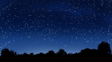 Fototapeta premium A serene night sky filled with stars over a dark silhouette of trees.