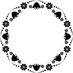 Obraz premium Black silhouette Spring floral round frame border. Isolated decoration