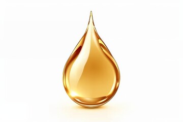 A Single Golden Droplet of Liquid on White Background